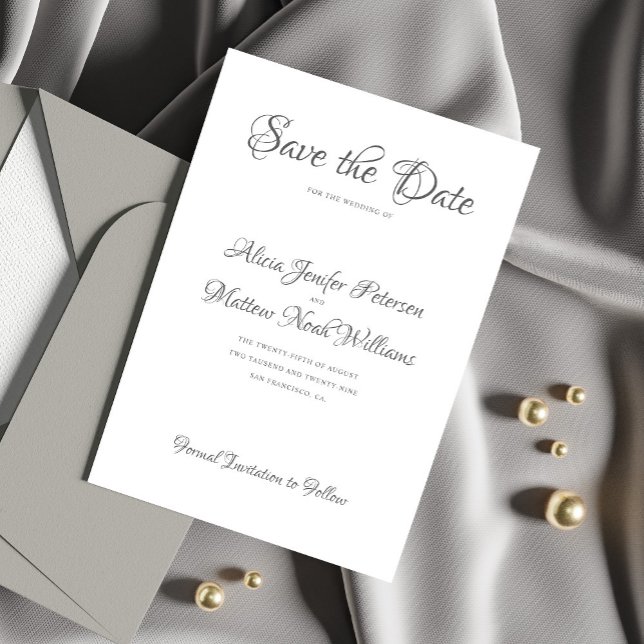 Save The Date Élégant script formel mariage noir et blanc (Créateur téléchargé)