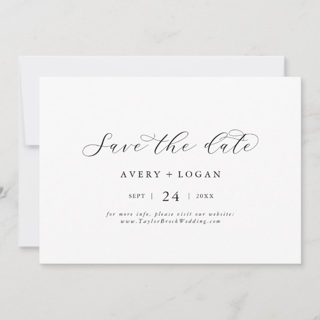 Save The Date Élégant Script Horizontal Enregistrer La Date (Devant)