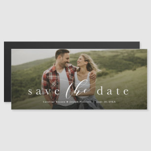 Save the date elegant script horizontal photo magnetic invitation