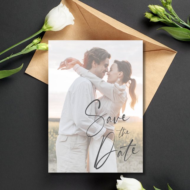 Save The Date Élégant script Mariage photo moderne (Elegant Script Modern Photo Wedding Save The Date)