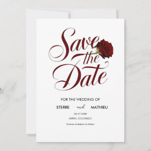 Save The Date Élégant Script Mariage Rose rouge