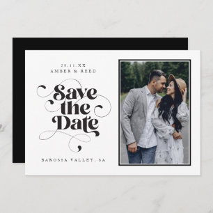 Save The Date Élégant script moderne Art noir blanc design Photo