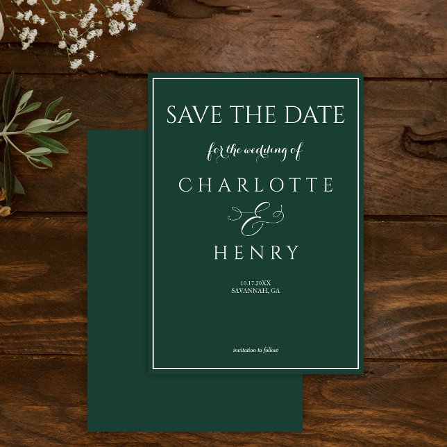 Save The Date Élégant script moderne Callighraphy Emerald Green (Créateur téléchargé)