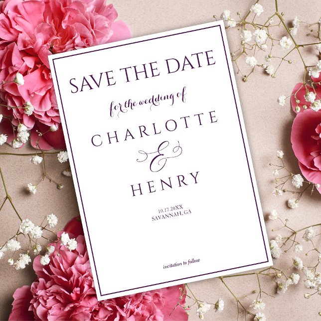 Save The Date Élégant script moderne Callighraphy Purple édation (Créateur téléchargé)