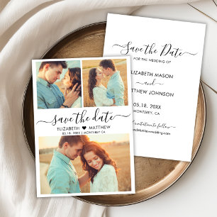 Save The Date Élégant script moderne Coeur Photo Collage Mariage