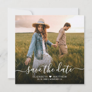Save The Date Élégant script moderne Heart One Photo Mariage