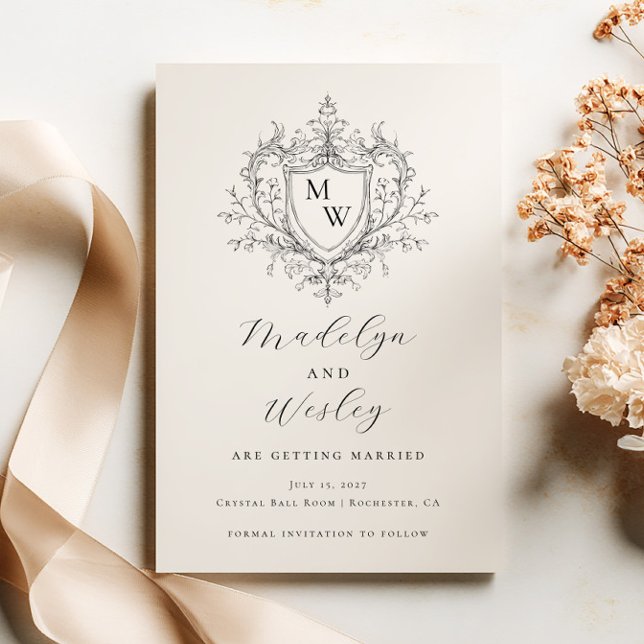 Save The Date Elegant script monogram crest  (Créateur téléchargé)