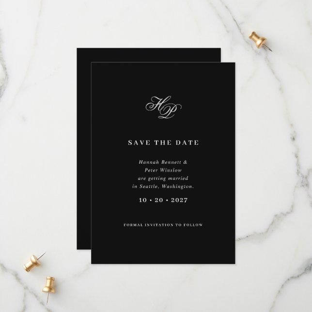 Save The Date Élégant script Monogramme QR Code Mariage photo (Devant/Arrière en situation)