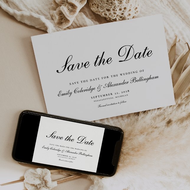 Save The Date Élégant Script Noir Blanc Formel (Créateur téléchargé)