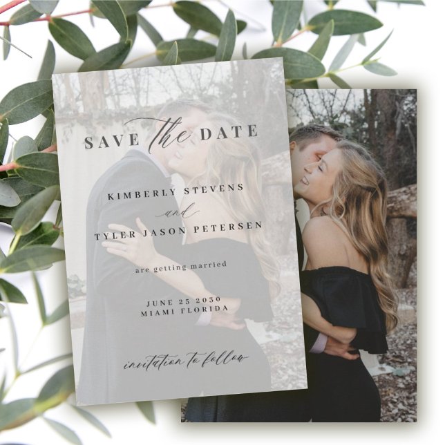Save The Date Élégant script noir et blanc mariage photo (Créateur téléchargé)
