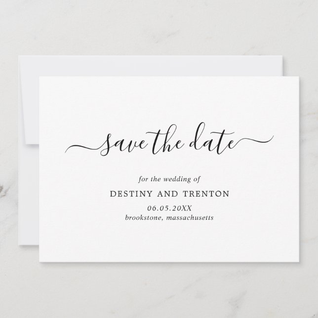 Save The Date Élégant Script Non Photo Simple Mariage moderne (Devant)