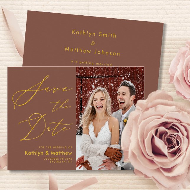 Save The Date Élégant script or en terre cuite Mariage moderne (Créateur téléchargé)