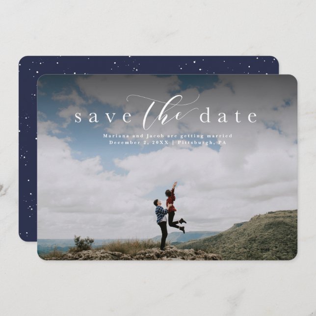 Save the date elegant script photo card (Front/Back)
