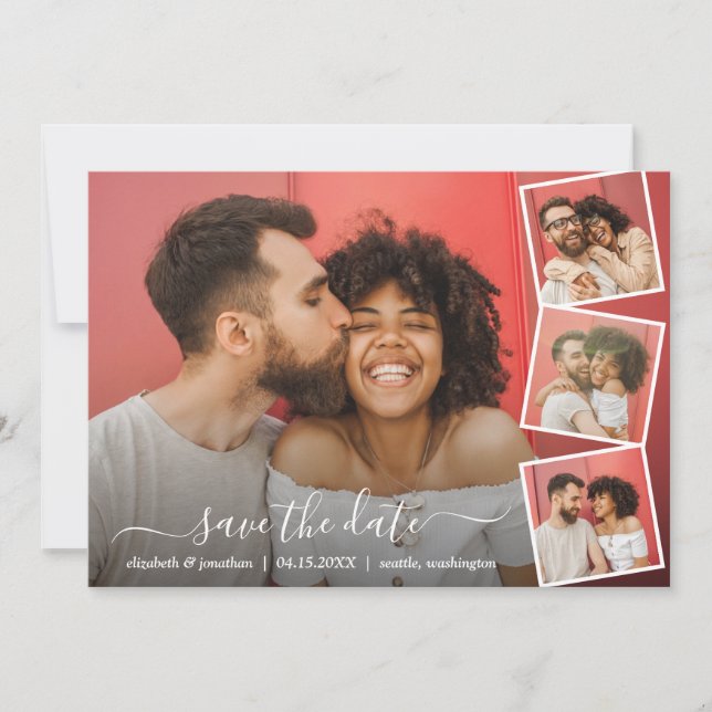 Save The Date Élégant Script Photo Collage 5 Photos Moderne (Devant)