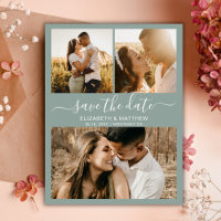 Élégant Script Photo Collage Sage Green Mariage