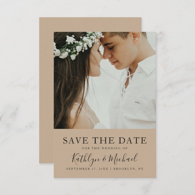 Save The Date Élégant script photo moderne minimaliste Mariage (Devant / Derrière)
