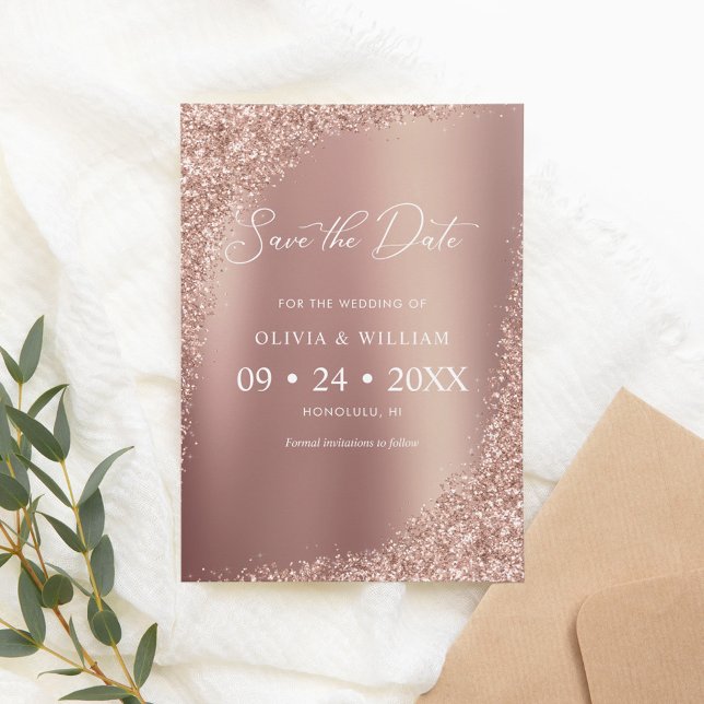 Save The Date Élégant Script Rose Gold Wedding Enregistrer la da (Créateur téléchargé)