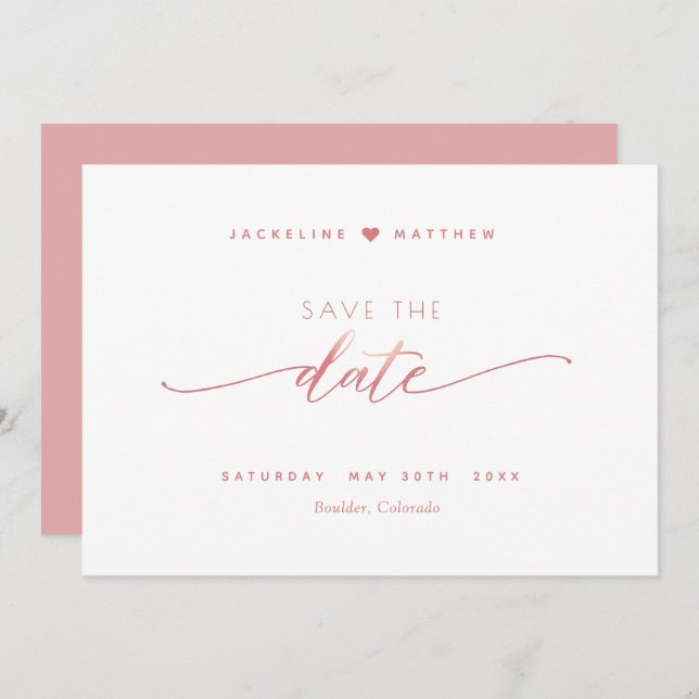 Save The Date Élégant Script, rose pâle, Mariage simple (Devant / Derrière)