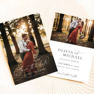 Save The Date Élégant Script Simple Photo Mariage