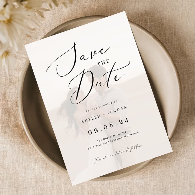 Save The Date Élégant Script Vellum Overlay Mariage photo (Créateur téléchargé)
