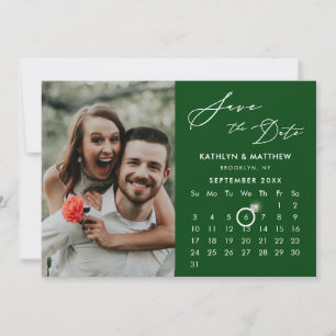 Save The Date Élégant script vert moderne photo Calendrier perso