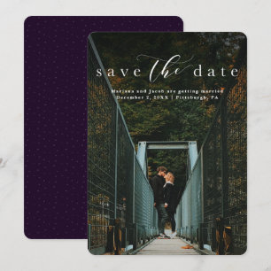 Save the date elegant script vertical photo card