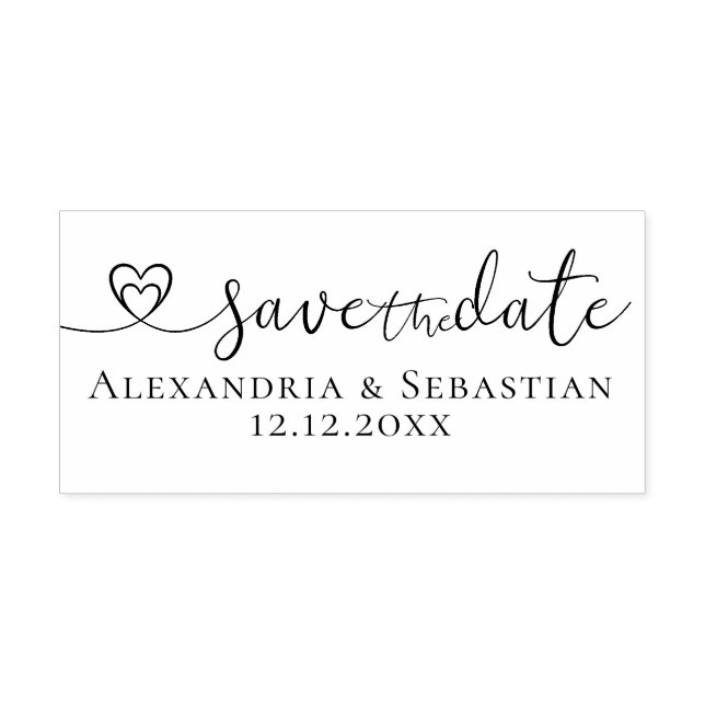 Save The Date Elegant Scroll Heart Text Rubber Stamp (Imprint)