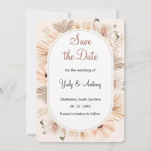 Save The Date Élégant Séchoir Bohème Ovale Arche Pampas Élégant