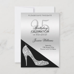 Save The Date Elégant Sequin Stiletto, Argent et Noir Anniversai