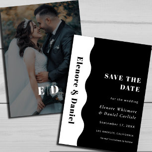 Save The Date Elegant Side Wave noir et blanc Mariage photo