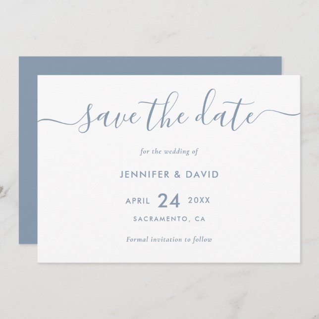 Save The Date Elégant Simple Dusty Blue Mariage Enregistrer La D (Devant / Derrière)