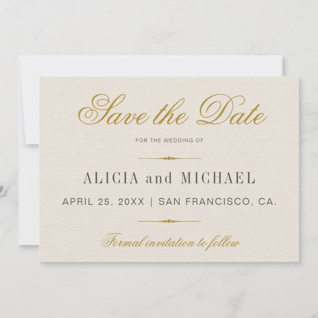 Save The Date Élégant Simple Gold Calligraphy Classic Mariage (Devant)