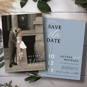 Save The Date Élégant Simple Moderne Mariage Photo Bleu Poussiér