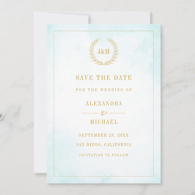 Save The Date Élégant simple Monogramme Mariage Turquoise (Devant)