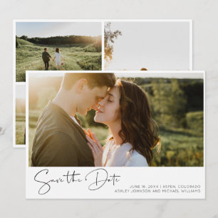 Save The Date Élégant simple noir & blanc 4 Fiançailles photo