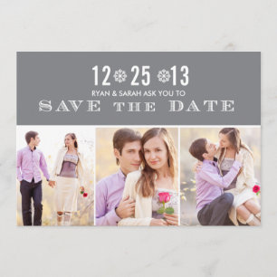 Save The Date Élégant Snowflake gris Sauvez les dates et les pho