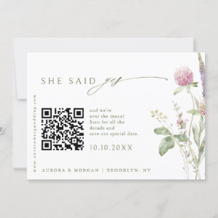 Save The Date Elegant Soft Pastel Fleur sauvage Photo Code QR