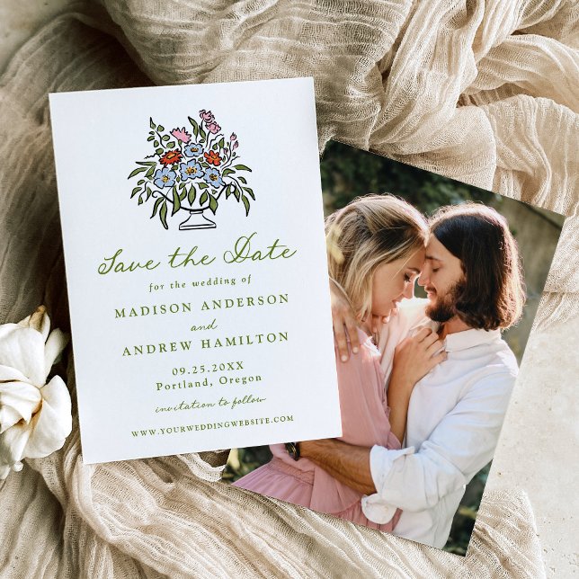 Save The Date Élégant soleil couchant toscan fleurit Photo (Créateur téléchargé)