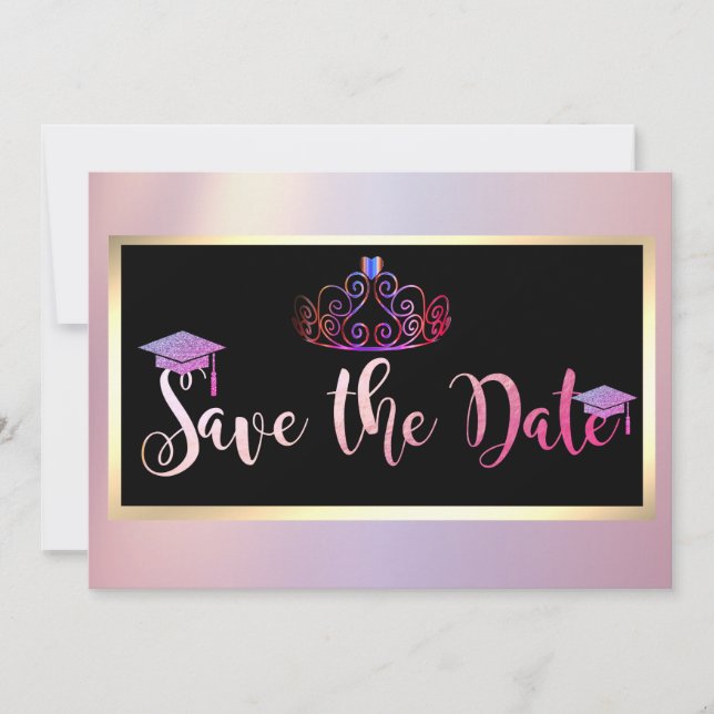 Save The Date Élégant Strass, Couronne de remise de diplôme Save (Devant)