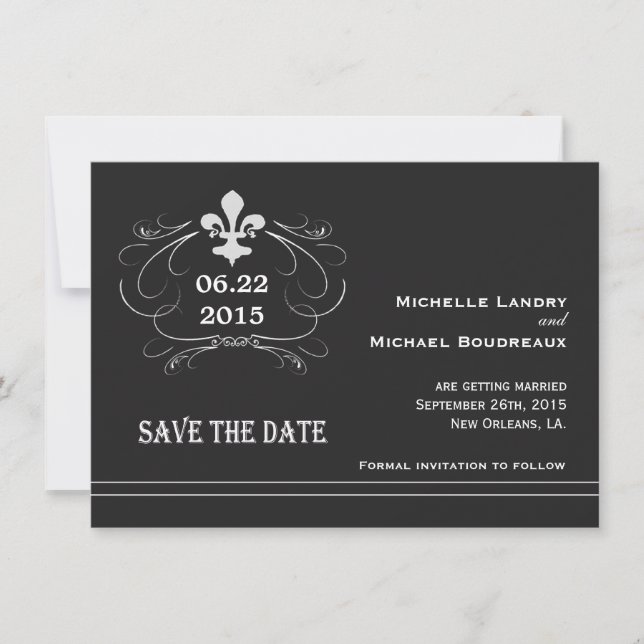 Save The Date Élégant style rétro Fleur de Lis Enregistrer la da (Devant)