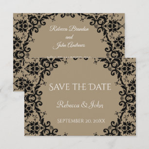 Save The Date Élégant Taupe Damask Floral Mariage