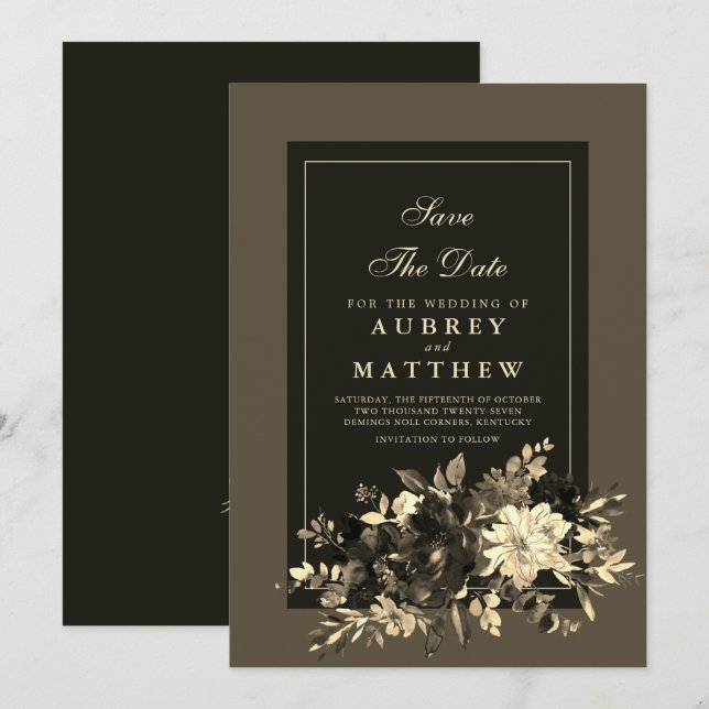 Save The Date Élégant Terre traditionnelle Brown automne Floral (Devant / Derrière)
