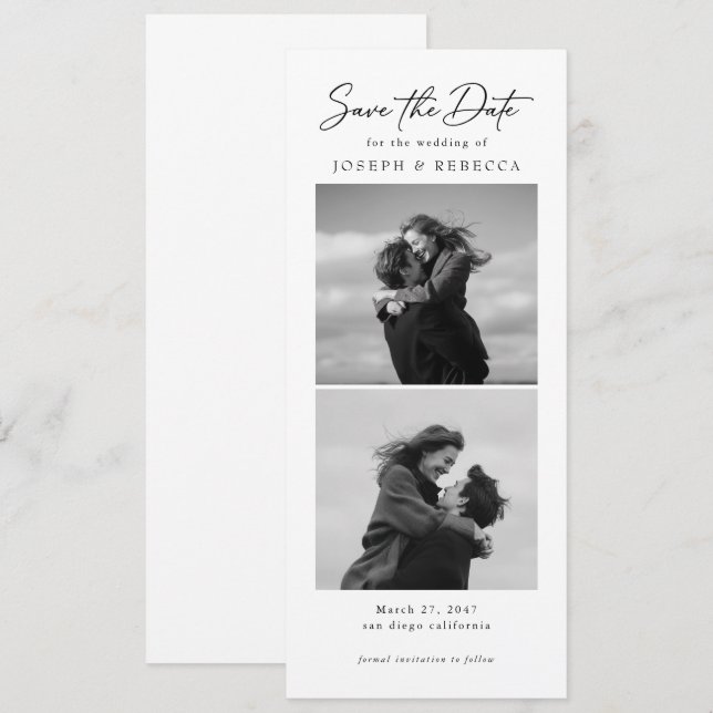 Save The Date Elegant Text and Photo Stripe | Bookmark Wedding (Devant / Derrière)