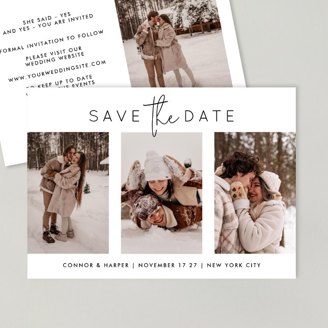 Save The Date Élégant texte blanc multi-noir 4 photo (Créateur téléchargé)