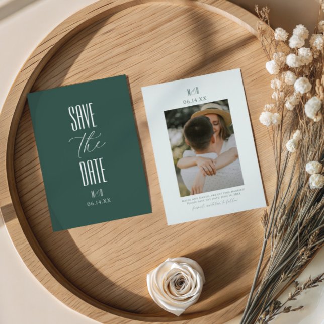 Save The Date Elegant Timeless Script Photo Monogram Wedding (Créateur téléchargé)