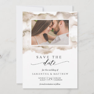 Save The Date Elégant Tons Terre Aquarelle Photo Enregistrer La 