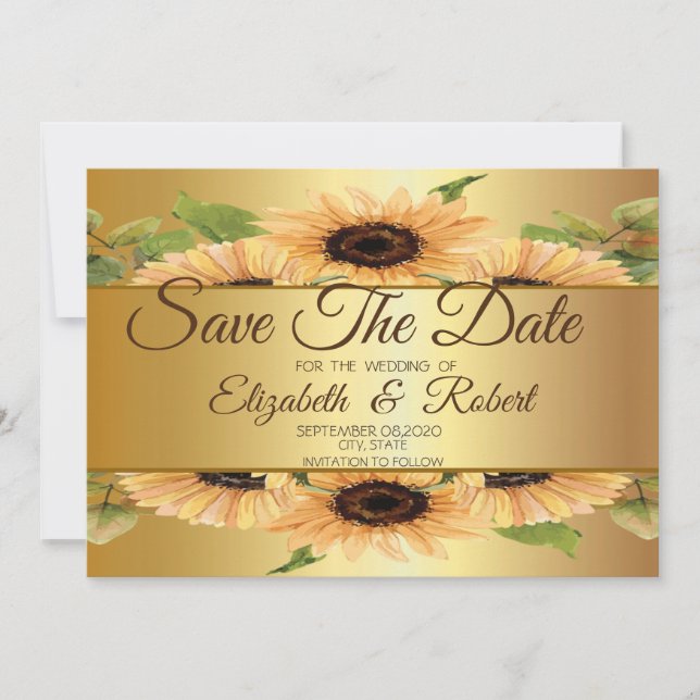 Save The Date Élégant Tournesols Or Enregistrer La Date (Devant)
