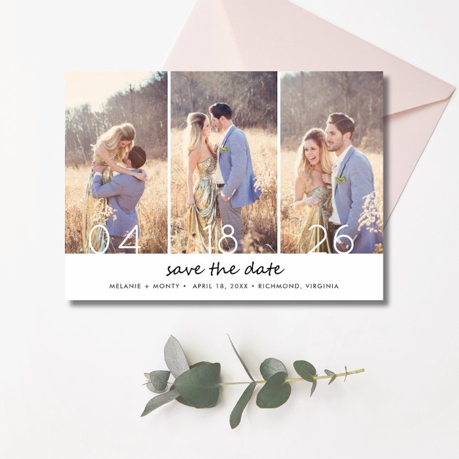 Save The Date Elégant Trois photos Collage Mariage Enregistrer l (Elegant Three Photo Collage Wedding Save the Date)