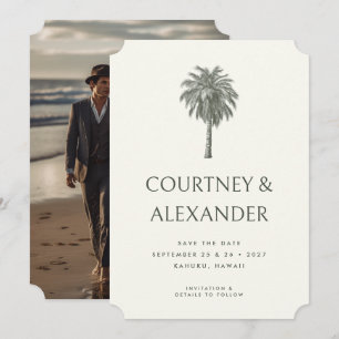 Save The Date Élégant Tropical Vintage Palm Photo Mariage