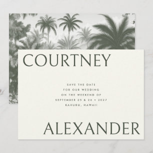 Save The Date Élégant Tropical Vintage Palms Big Names Mariage